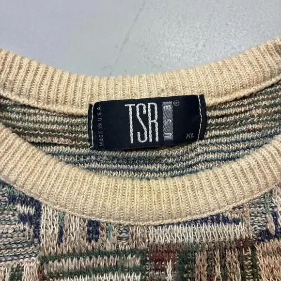 Vintage TSR Geometric Knit Abtract Earth Tone Sweater XL (Made in USA) - Picture 3 of 8